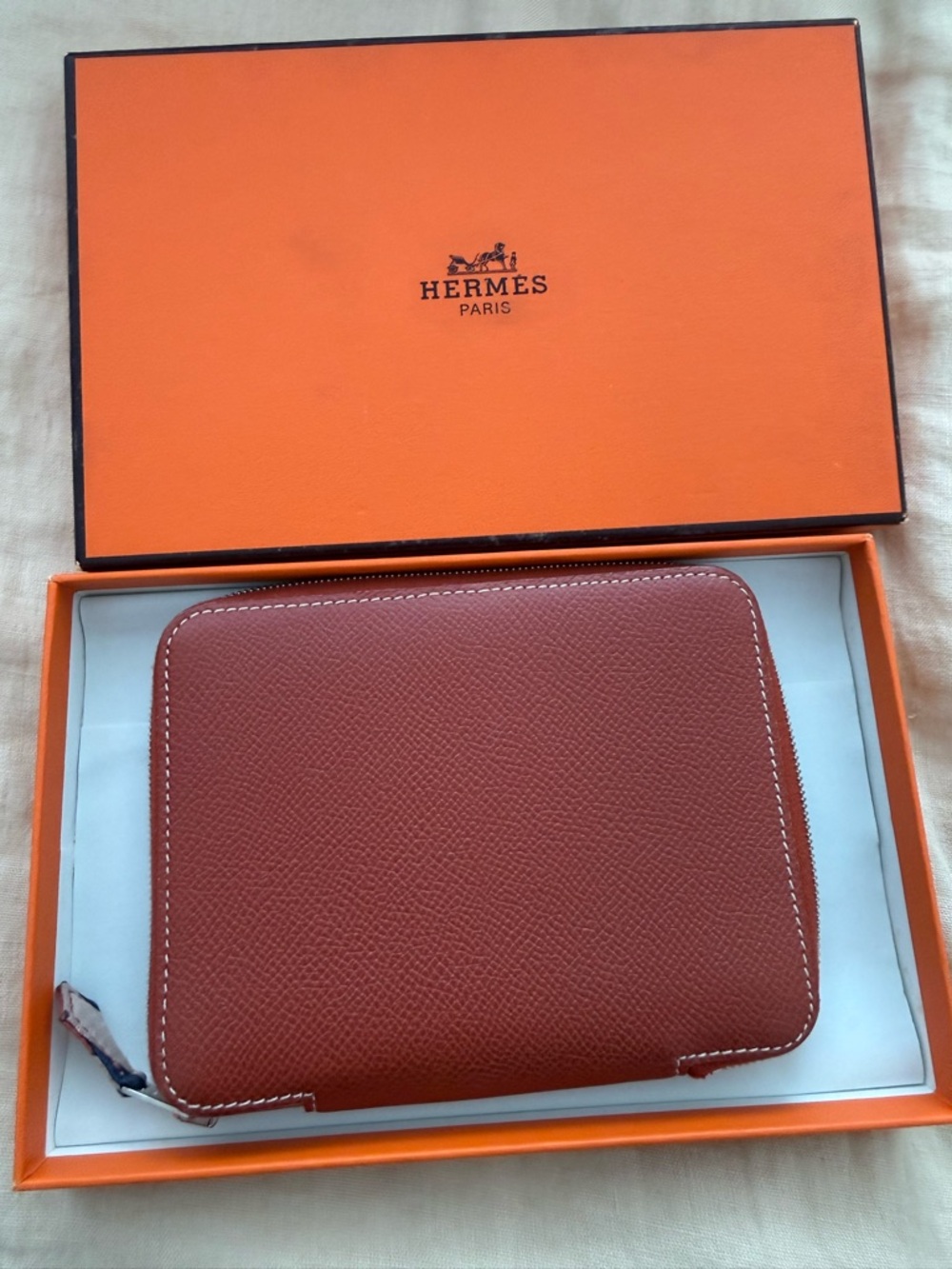 Hermes Zip-Around Pouch in Orange-Brown